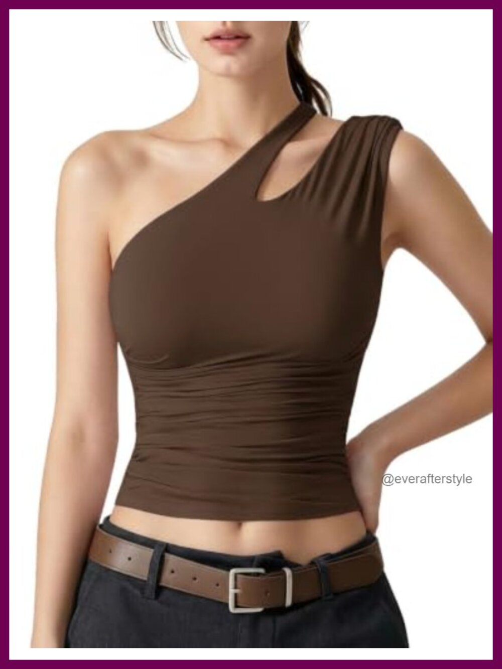 One Shoulder Tank Top Double Lined Cut Out Ruched Slim Fit Crop Tee Y2K